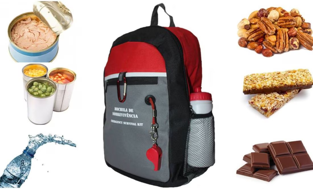 mochila con comida de emergencia